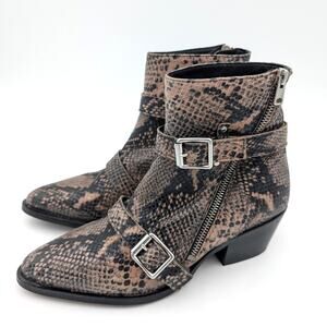 AllSaints Lior Pointed Toe Bootie Women's Leather Taupe Snake Size US9 EU39